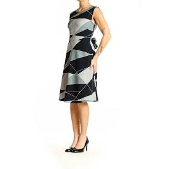 Ann Taylor Factory Navy Geometric Print Sleeveless Dress Size 14 NWT - Picture 1 of 5